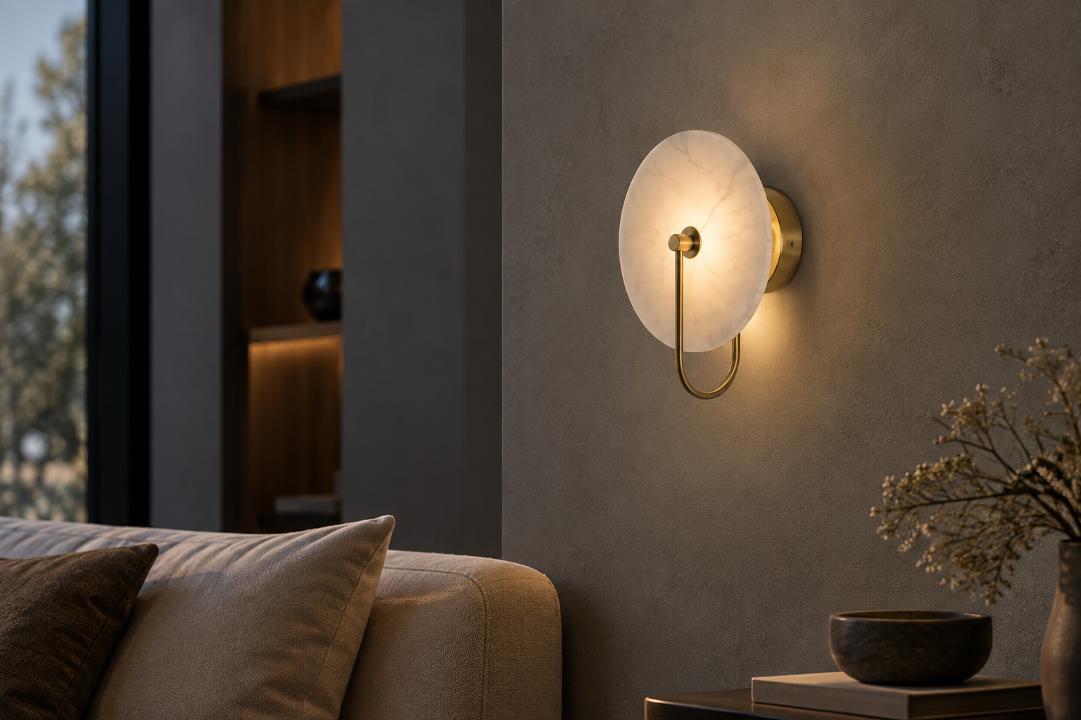 Round Alabaster Disc Wall Light — Application view