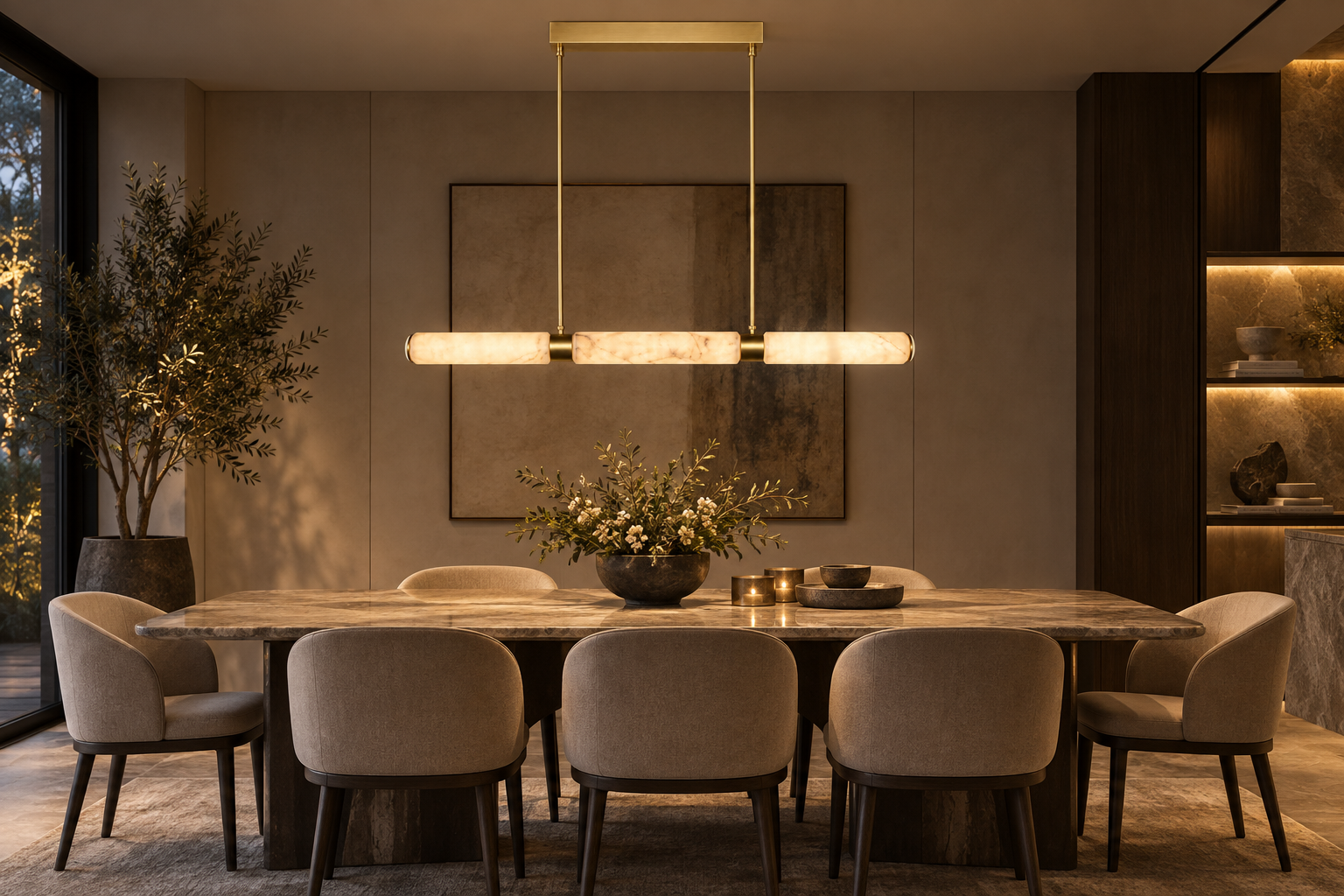 Orbe 41 Alabaster Linear Pendant — Application view