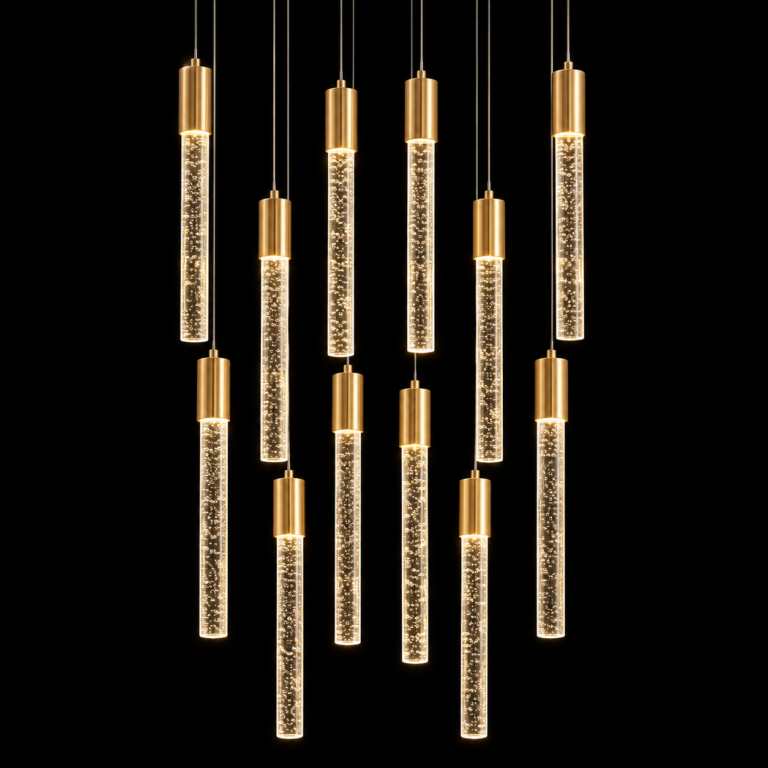 【出清】12头竖玻璃棍吊灯 12-Cap Vertical Glass Rod Chandelier