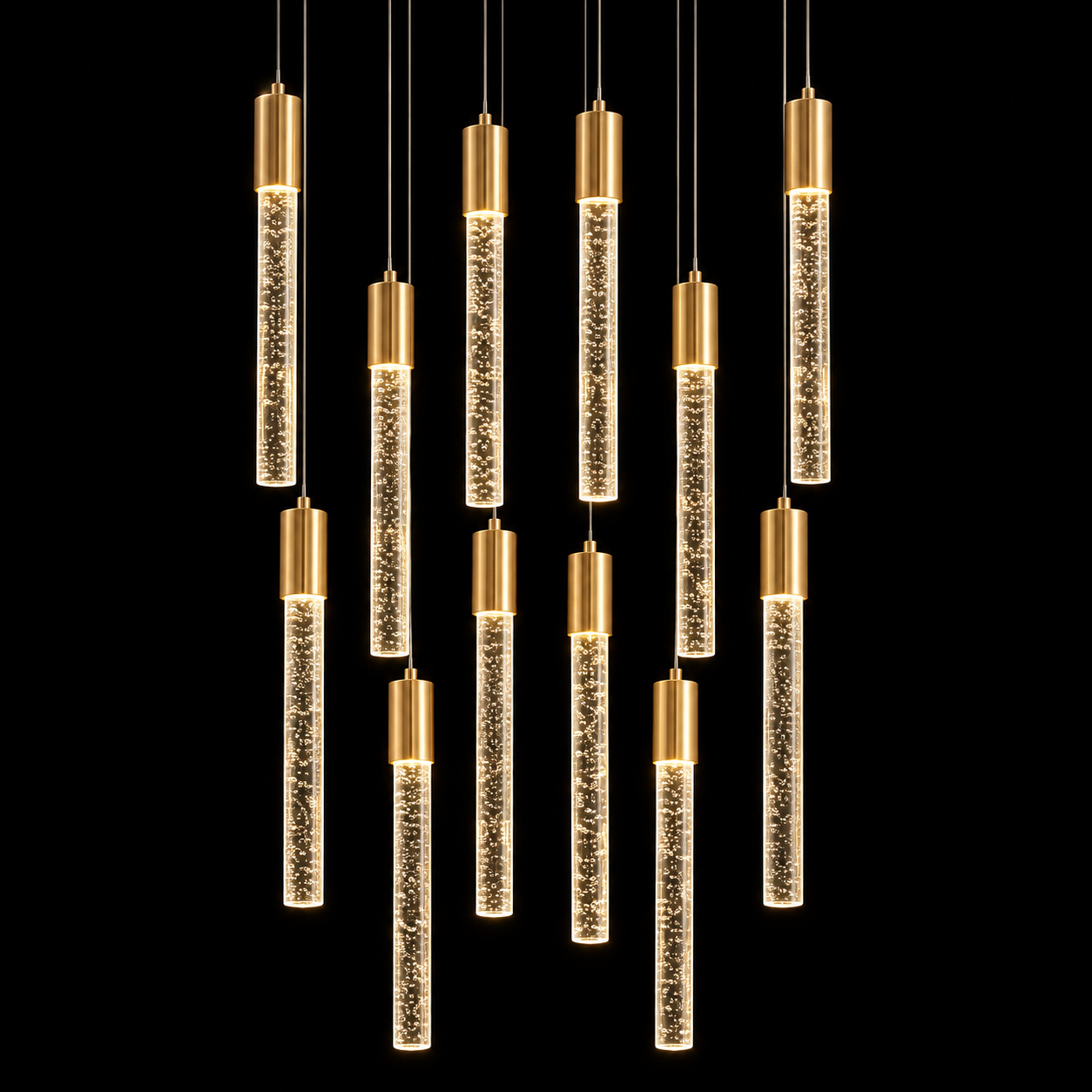 【出清】12头竖玻璃棍吊灯 12-Cap Vertical Glass Rod Chandelier